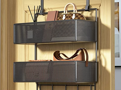 Black Mesh Wall Mounted Storage Bins With Two Tier Design For Handbags And Notebooks 3d model