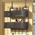 Black Mesh Wall Mounted Storage Bins With Two Tier Design For Handbags And Notebooks