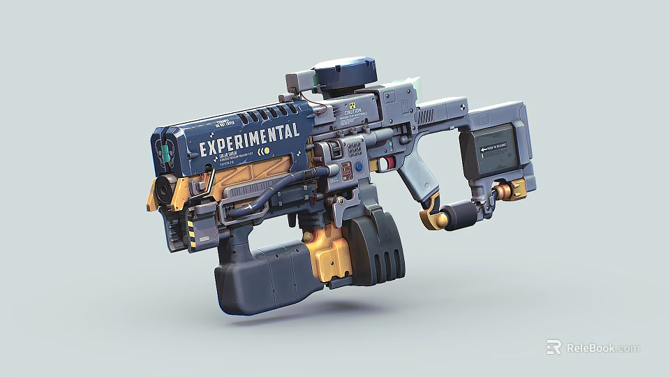 Experimental Futuristic Weapon With Mechanical Structure Sci Fi Design And Blue Gold Accents 3d model 