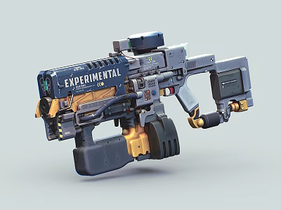 Experimental Futuristic Weapon With Mechanical Structure Sci Fi Design And Blue Gold Accents 3d model