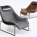 Modern Gray and Brown Fabric Leather Lounge Chairs with Metal Frame