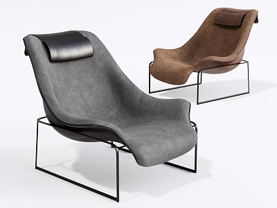 Modern Gray and Brown Fabric Leather Lounge Chairs with Metal Frame 3d model