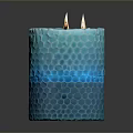 Elegant Blue Household Candle With Honeycomb Texture And Burning Wicks
