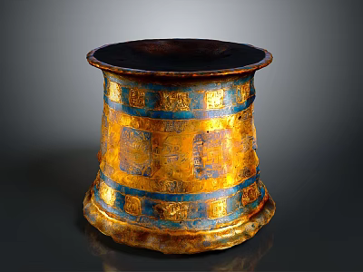 Traditional Style Decorative Furniture With Gold Blue Patterns Black Top And Hexagonal Base 3d model