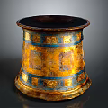 Traditional Style Decorative Furniture With Gold Blue Patterns Black Top And Hexagonal Base