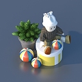 Potted toy doll cute cartoon shape 3d model