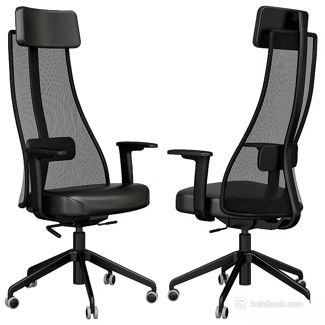 Modern Ergonomic Black Office Chair with Mesh Back Armrests and Rolling Wheels 3d model 