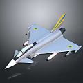 Sleek Modern Fighter Jet Silver Body Yellow Blue Tail Round Emblems On Wings With Missiles