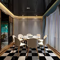 Elegant Restaurant Interior With Wooden Ceiling Green Plant Decor And Colorful Furniture