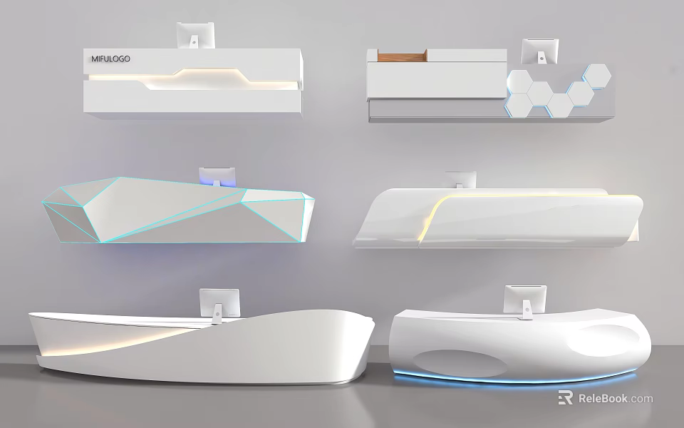 Modern Reception Desk Designs With Geometric Shapes And LED Lighting 3d model 