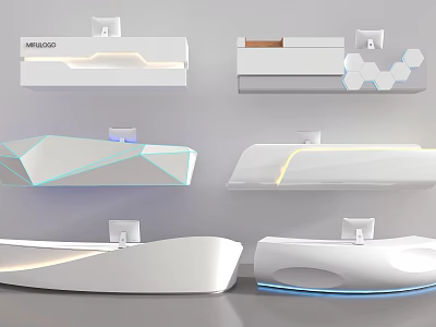 Modern Reception Desk Designs With Geometric Shapes And LED Lighting 3d model