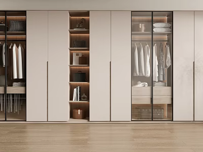 Elegant Modern Wardrobe Interior With Glass Doors Hanging Sections And Storage Drawers 3d model