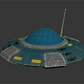 Futuristic UFO Model With Blue Dome Disc Shaped Structure And Silver Panels 3d model