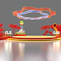 Cartoon Adventure Scene With Character On Circular Platform Red Yellow Structures And Intricate Pattern 3d model
