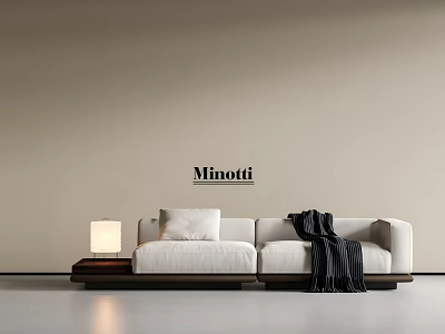 Modern White Sofa Set with Plush Cushion Black Striped Throw Blanket Side Table and Table Lamp 3d model