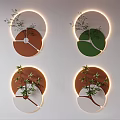 Modern Circular Wall Decor with LED Light Frames Semicircle Design and Decorative Plants 3d model