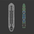 Water Transport Vessels Including Bulk Carrier and Container Ship with Flat Deck and Stacked Containers