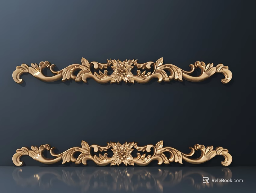 Golden European Style Ornate Carvings With Floral Patterns And Symmetrical Design 3d model 