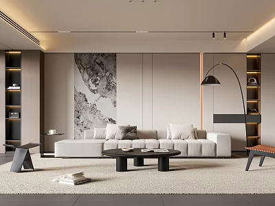 Modern Living Room Interior With Sofa Coffee Table Decorative Art And Floor Lamp 3d model