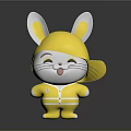 Cute Cartoon Rabbit Character With Yellow Hat Outfit And White Ears Smiling Tongue Out