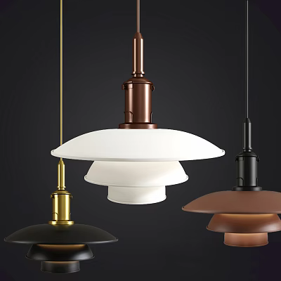 Modern Pendant Lights with White Shade and Copper Black Metal Frames in Multiple Colors 3d model