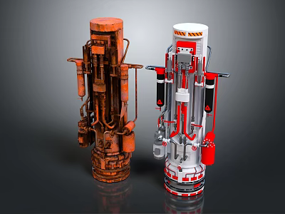 Rusted And Modern Mechanical Devices With Cylindrical Structures On Dark Background 3d model