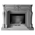 Classic Marble Fireplace Interior with Ornate Carving and Burning Flames 3d model