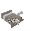 Modern Bed Interior Design With Upholstered Headboard White Pillows And Plaid Blanket