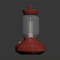 Red Vintage Lantern With Silver Middle Part And Transparent Glass Cover
