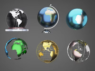 Various Decorative World Globes With Different Colors Designs And Bases 3d model