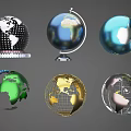 Various Decorative World Globes With Different Colors Designs And Bases 3d model