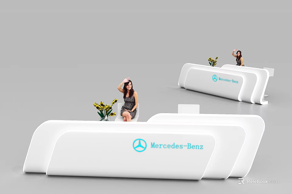 Mercedes-Benz Modern Reception Desk With Sleek White Design And Branded Logo 3d model 
