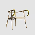 Minimalist Wooden Dining Chair With Yellow Armrests And Light Colored Seat
