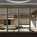 Japanese Style Bamboo Blinds For Large Windows With Courtyard View And Natural Light