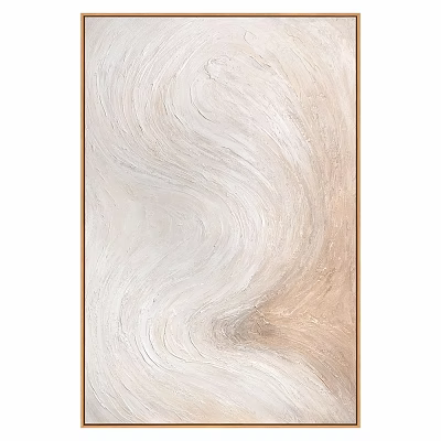 Modern Abstract Wall Decor With Wavy Texture Beige Light Brown And Wooden Frame 3d model