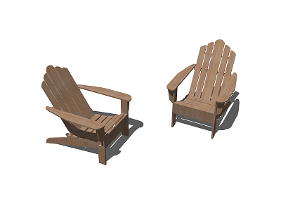Set of Two Wooden Adirondack Outdoor Chair with Wide Armrest and Sloped Backrest Design 3d model