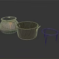 Traditional Rustic Household Items Featuring Ceramic Jar Iron Cauldron With Handle And Circular Stand