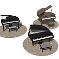 Classic Grand Pianos In Various Colors With Matching Benches On Rugs