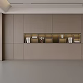 Modern Light Brown Wooden Wall Panel With Built In Display Shelves Books And Decorative Items