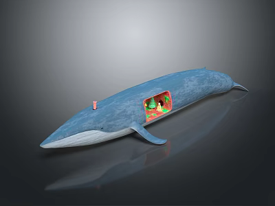 3D Blue Whale Model Displaying Detailed Cutaway Interior With Colorful Structures 3d model