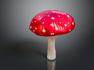 Vibrant Red Mushroom Vegetable with White Spots and White Stem on Dark Background 3d model