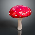 Vibrant Red Mushroom Vegetable with White Spots and White Stem on Dark Background