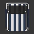 Blue and White Striped Folding Chair with Metal Frame and Armrests for Casual Outdoor Seating