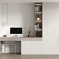 Modern Home Office Desk With iMac Computer Bookshelf Table Lamp And Decorative Items