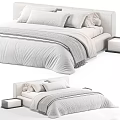 Modern White Double Bed With Soft Pillows And Cozy Blanket And Nightstand