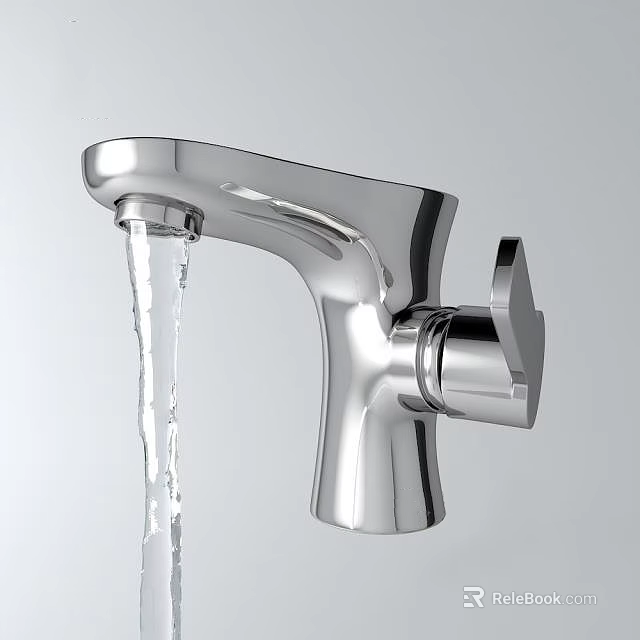 Modern Polished Chrome Faucet with Sleek Design and Running Water Flow 3d model 