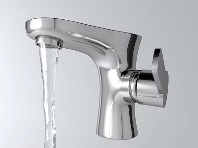 Modern Polished Chrome Faucet with Sleek Design and Running Water Flow 3d model