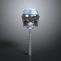 Silver Reflective Helmet Shaped Weapon With Spiral Rod On Gray Background 3d model