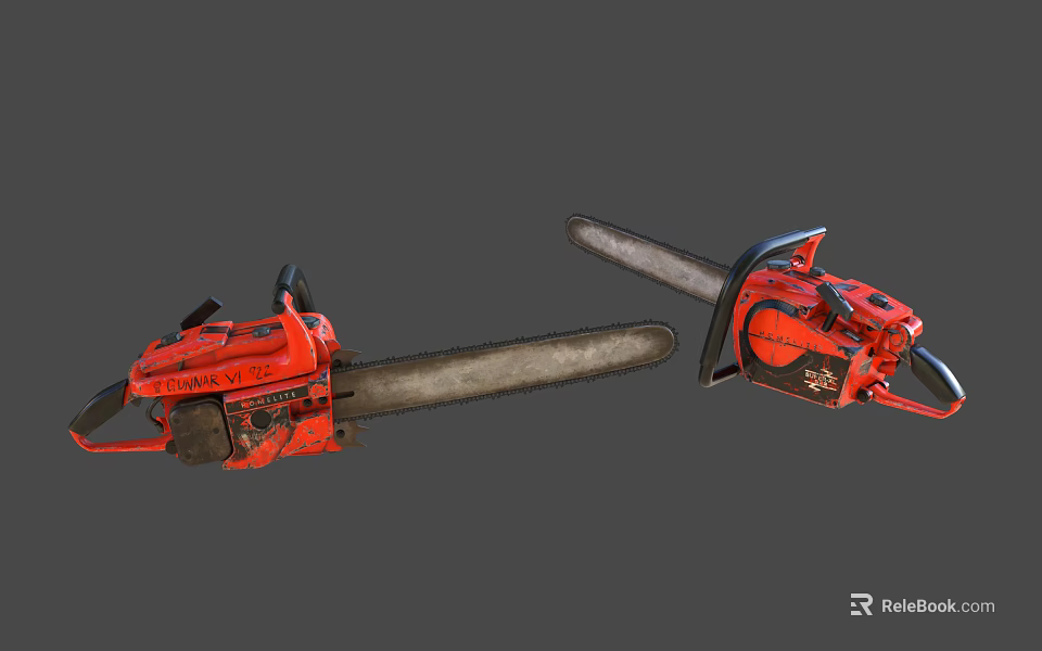 Red Industrial Chainsaws With Black Components For Heavy Duty Cutting Operations 3d model 