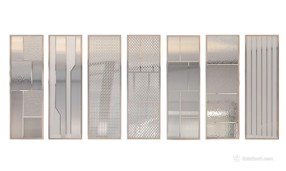 Modern Glass Room Dividers With Various Textured Patterns And Frames 3d model